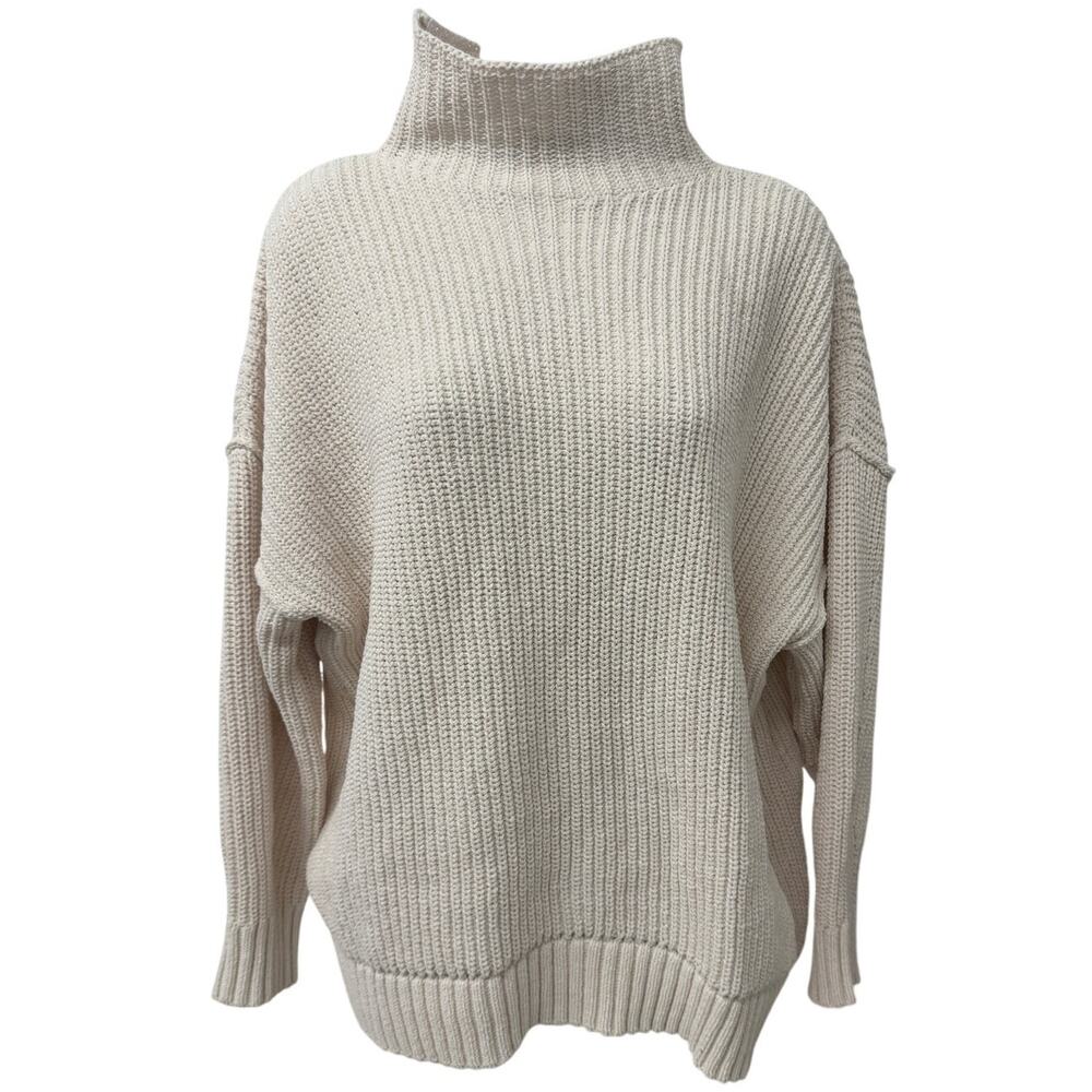 Aerie Womens XS Chunky Knit Soft Oversized Mock Turtleneck Powder Pink Sweater